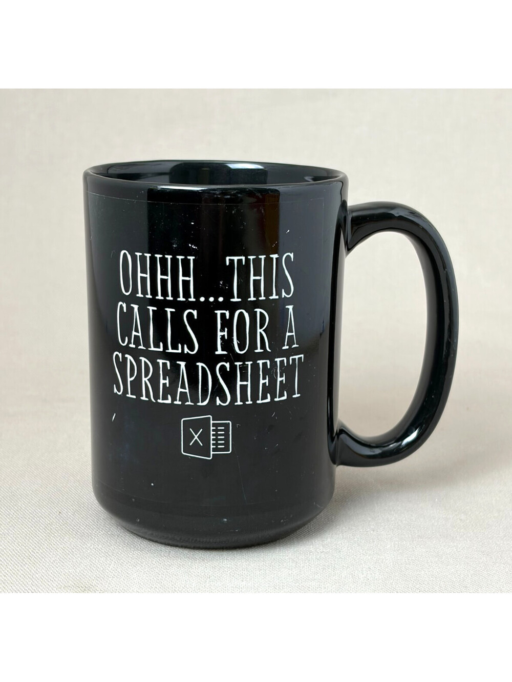 This Calls For A Spreadsheet Coffee Mug 15 oz Black Ceramic Office Humor Cup
